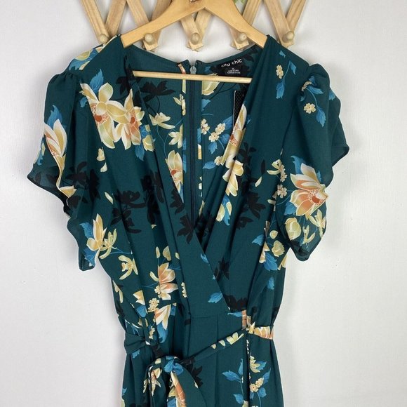BNWT City Chic Size XL 22 Green Floral Bodysuit Pockets - Picture 7 of 13